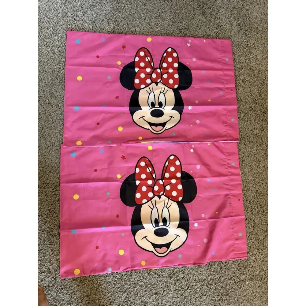 Disney Minnie Mouse 2 Pack Pillow Case Girls Pink Rainbow Colorful New